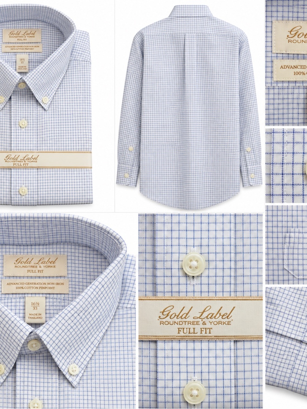 Roundtree & Yorke Men's Light Blue and White Windowpane Dress Shirt